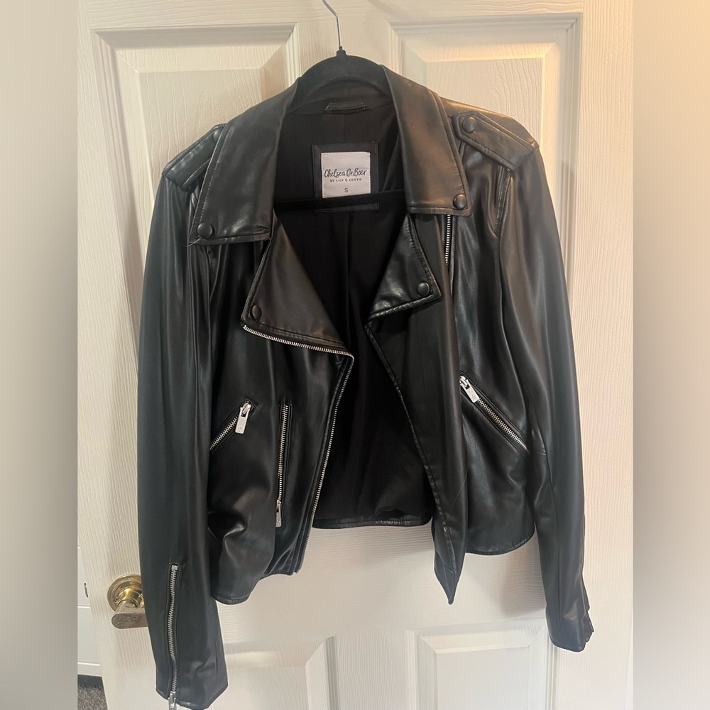 Black and Silver Leather Jacket with Asymmetrical Zipper